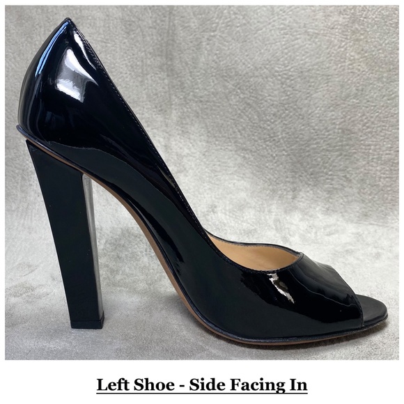 SOLD $$$ JIMMY CHOO Italy Black Patent Leather Block Heel Peep Toe Pump EU 38.5 - Picture 4 of 10
